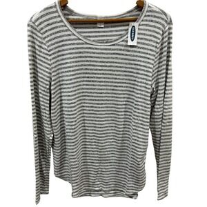 Old Navy Womens Grey White Striped Long Sleeve Scoop Neck Knit Top Large NWT